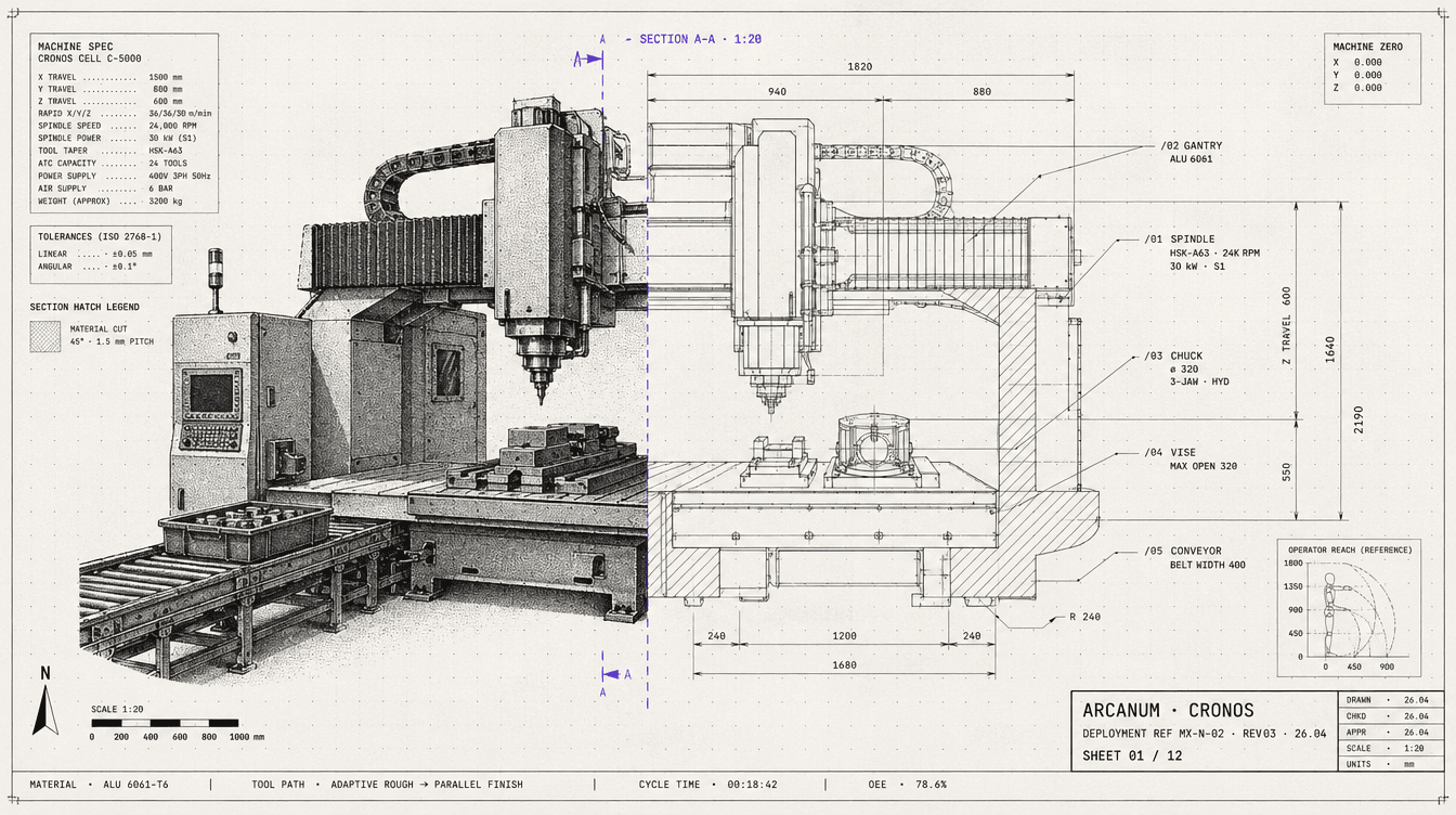Editorial illustration of a friendly miniature factory diorama showing how an operation runs end to end